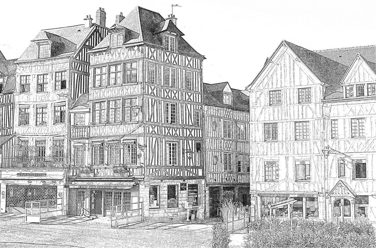 place du vieux marché maison normande - Croquis